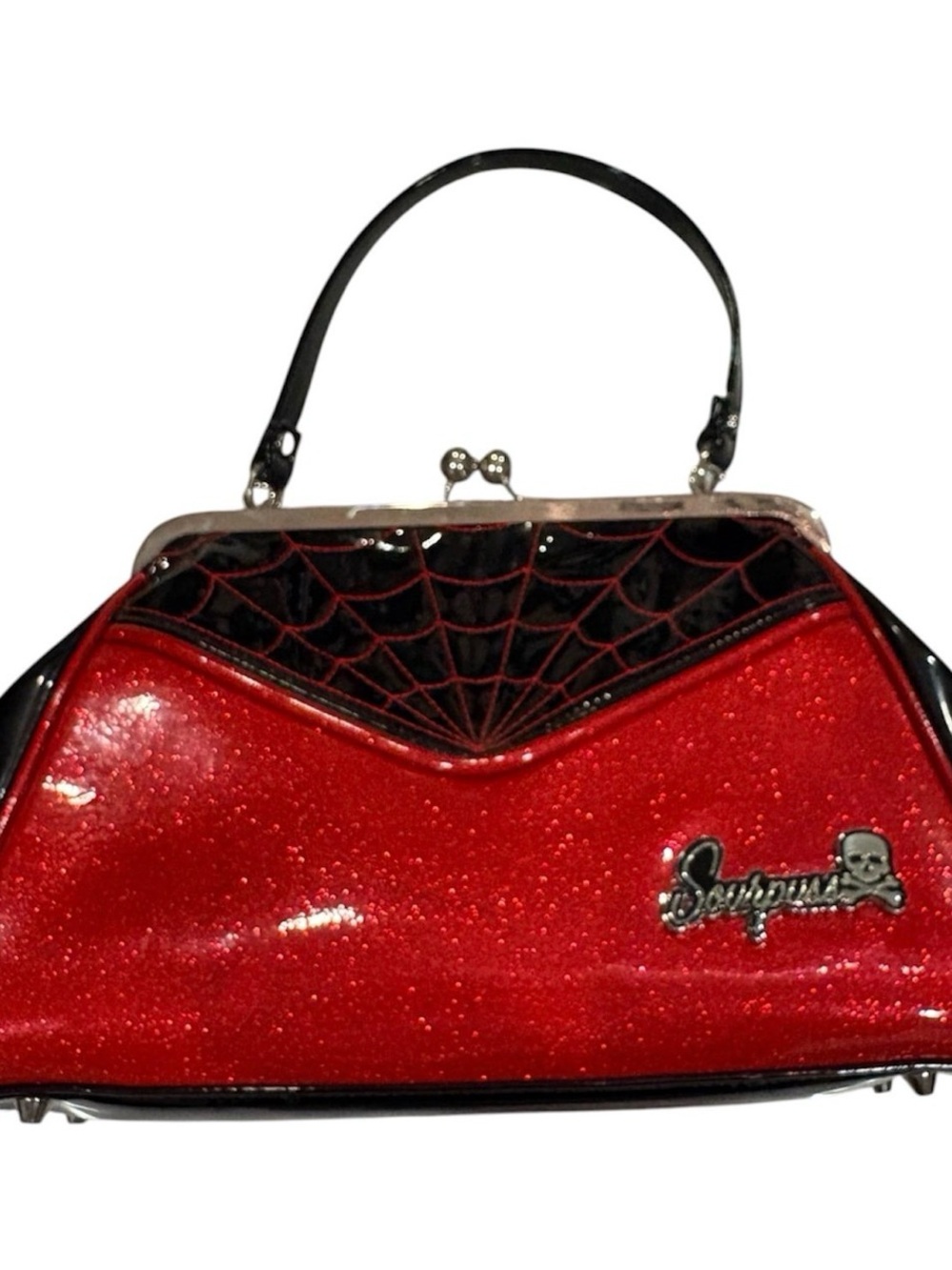 Red Glitter Spiderweb Accent Top-Handle Sourpuss classic